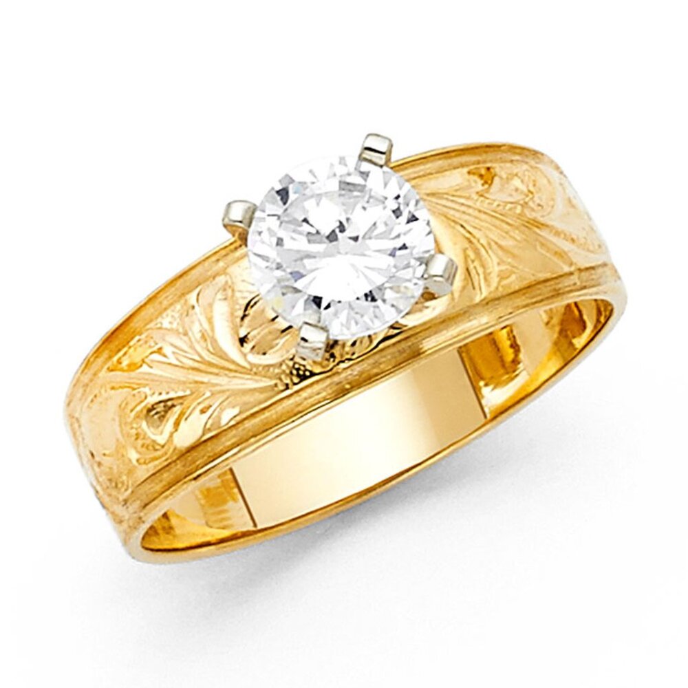 New Solid 14K Yellow gold 1 ct round cut high quality CZ Engagement Ring